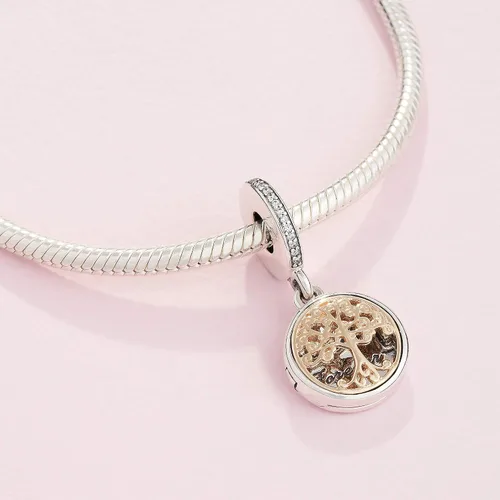 Vista 4 de PANDORA Jewelry Family Roots - Dije de circonita cúbica en plata de ley y oro amarillo de 14 quilates Metal Circonita cúbica