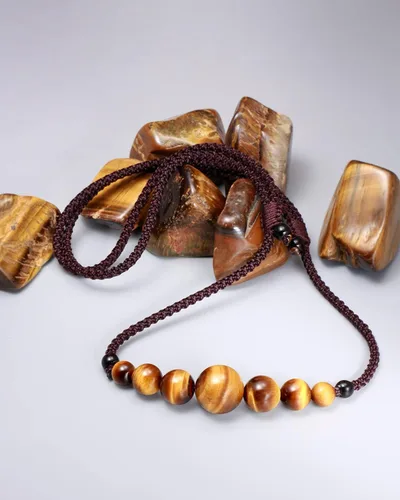 Vista 2 de Jewever Gargantilla de piedra preciosa natural con ojo de tigre curativo y sonriente para mujeres y hombres, trae buena suerte, riqueza, regalos