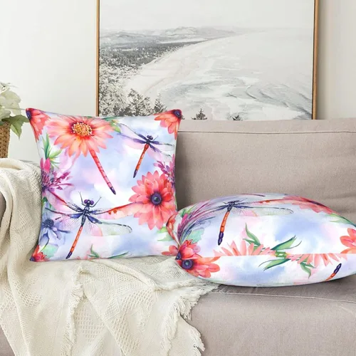 Vista 7 de Juego de 2 fundas de almohada de primavera y verano, diseño de libélula y flor, fundas para sofá, oficina, dormitorio, decoración del hogar, 16 x 16