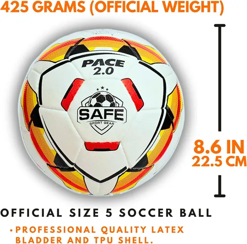 Vista 4 de Safe Sport Gear Pace 2.0 - Pelota de fútbol profesional, carcasa exterior de TPU, textura aerodinámica, sensación profesional y rebote, tamaño 5