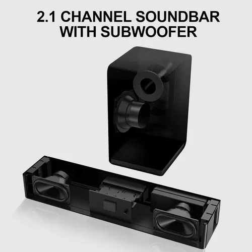 Vista 6 de LARKSOUND Barra de sonido 2.1 con subwoofer, barra de sonido de 16" para TV con conexiones HDMI/óptica/AUX/Bluetooth/USB