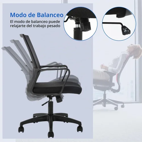 Vista 7 de FDW Silla de escritorio ergonómica de malla para computadora, de media espalda, con descansabrazos, giratoria, ajustable, soporte lumbar Negro