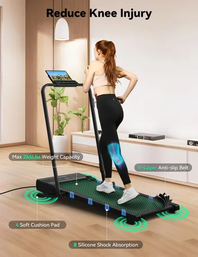Vista 4 de FelFast Walking Pad Treadmill, 12% 5-Level Auto Incline, 2-in-1 Under Desk Foldable w/Remote Control, 12 HIIT Mode, 265 Lbs, 7.6 MPH Max, Portable