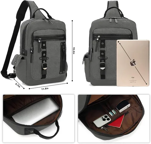 Vista 2 de Bolsa de mensajero vintage, mochila de lona para viajes, bolsa de hombro para hombre, bolsa de doble uso para transporte de mano y transporte cruzado