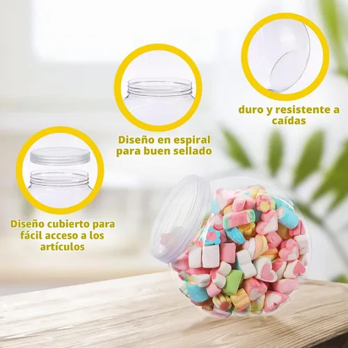 Vista 3 de Sunnyray 8 tarros de plástico para dulces de 51 onzas con tapas, tarros de plástico para dulces bufé, platos transparentes para dulces con tapas