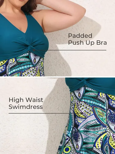 Vista 5 de MiYang Traje de baño acolchado de cintura alta con estampado de talla grande para mujer