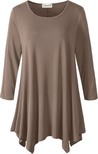 Vista 39 de LARACE - Camisa de talla extragrande para mujer, camisa tipo túnica con manga 3/4, ajuste holgado, ropa básica para mujer 2-negro_cuadros