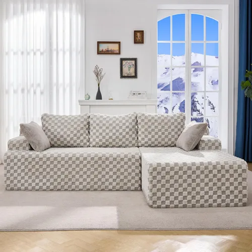 Vista 13 de Sofá modular en forma de L, de 3 asientos, espuma viscoelástica, para sala de estar, sofá estilo nube con diván, de gran tamaño, verde grisáceo