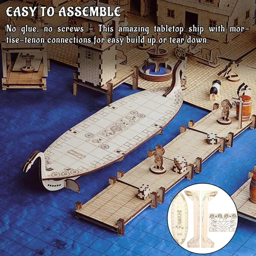 Vista 5 de CZYY Miniaturas Viking Longship Madera Cortada con Láser de 1 pulgada Cuadrícula Cuadrada Mapa de batalla para D&D, Calabozos y Dragones, Pathfinder