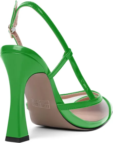Vista 5 de Zapatos de vestir con puntera puntiaguda transparente para mujer, sandalias de charol grueso para citas, zapatos de tacón alto de aguja de 4 pulgadas