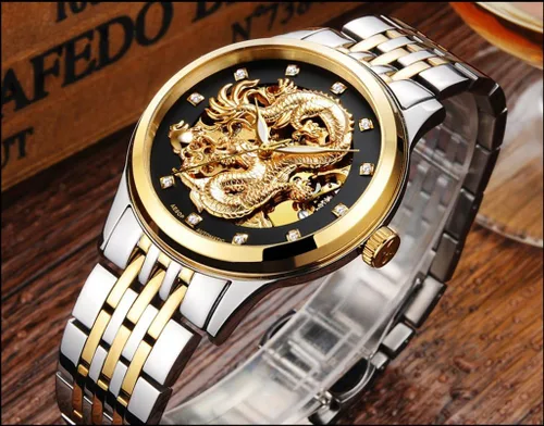 Vista 3 de Gosasa Reloj de oro mecánico impermeable con esfera tallada de lujo para hombre
