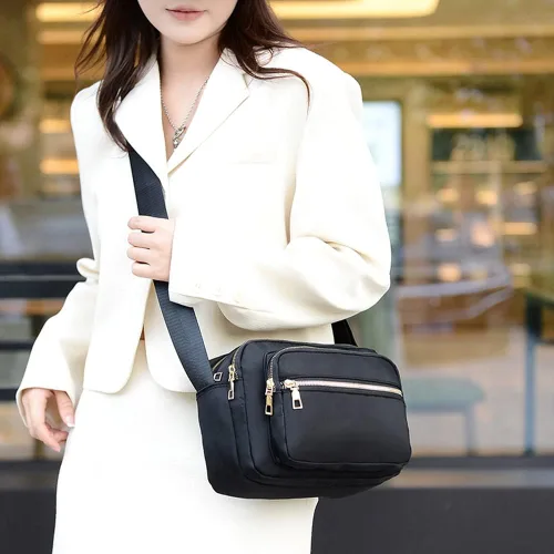 Vista 8 de DIHKLCIO Bolsos cruzados de nailon para mujer, monederos y bolsos de mano, bolsas de mensajero casuales para mujer, bolso cruzado negro impermeable