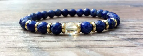 Vista 4 de Pulsera de lapislázuli con citrino focal, chakra plexo solar, piedra natal de noviembre
