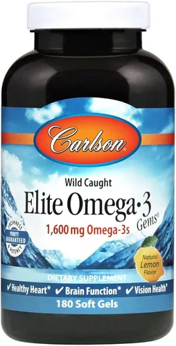 Vista 16 de Carlson Elite Omega-3 Gems 1600 mg de ácidos grasos Omega 3, incluyendo EPA y DHA, aceite de pescado noruego capturado en la naturaleza, suplemento