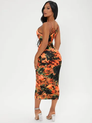 Vista 2 de WDIRARA Vestido midi sin mangas con tirantes delgados y teñido anudado para mujer