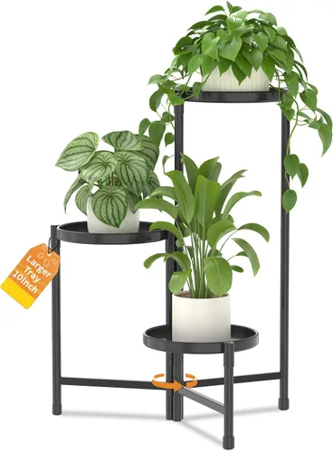 Vista 25 de LASZOLA Soporte plegable para plantas de interior de 7 niveles para múltiples macetas grandes, estante ajustable alto y resistente con bandeja de 10