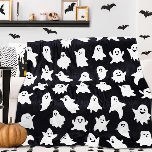 Vista 8 de Metawu Manta de Halloween de fantasma, mantas para niños para mujeres, decoraciones de Halloween, mantas de franela para cama, sofá, manta de viaje