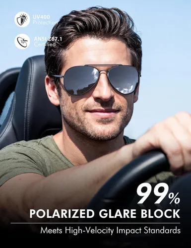 Vista 2 de LUENX Aviator Polarized Sunglasses Men Women Classic UV400 Driving negro (Black/Black Frame)