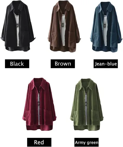 Vista 3 de FTCayanz Chaqueta tipo camisa de pana para mujer, casual, manga larga, con botones, ropa de abrigo