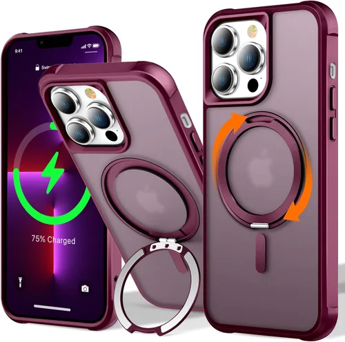Vista 83 de UMIONE - Funda con diseño de anillo magnético giratorio de 360° para iPhone 11, soporte de bucle invisible integrado, compatible con Magsafe, funda