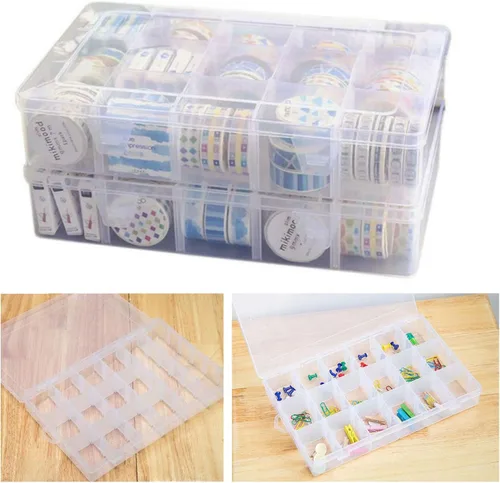 Vista 7 de Paquete de 5 cajas organizadoras de joyas de plástico con 18 correas grandes, estuche organizador de almacenamiento transparente con divisores