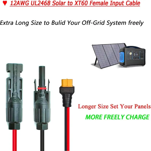 Vista 6 de Cable de extensión de carga solar a XT60, conector solar de 12 pies a XT60, cable adaptador para puerto de entrada XT60, estación de energía