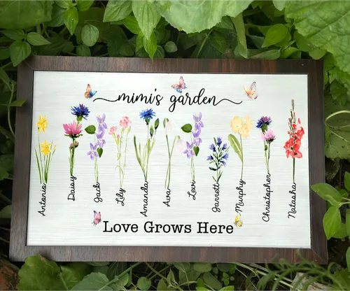 Vista 9 de Nazenti Letrero personalizado con marco de jardín de la abuela con nombres de nietos y flor de nacimiento para regalo del día de la madre, regalos