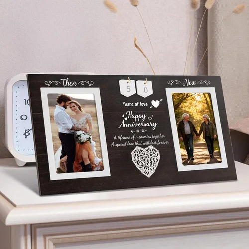 Vista 2 de Then & Now Regalos de Aniversario de Boda para Parejas, Marco de Fotos de Aniversario de 1-99 Años, Marco de Fotos de Bridal Shower que Contiene 2
