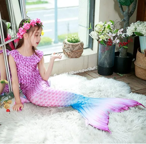 Vista 4 de Traje de baño de cola de sirena para niñas, 3 piezas