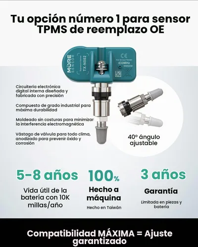 Vista 3 de MOBILETRON MORESENSOR Signature Series - Sensor de presión de neumáticos TPMS de 433 MHz, paquete de 4 unidades Preprogramado para modelos