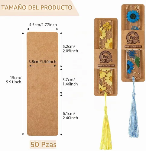 Vista 2 de Fumete 50 piezas de fundas de marcapáginas de resina a granel de 5.9 x 1.8 pulgadas, fundas de papel kraft para marcapáginas, tarjetas