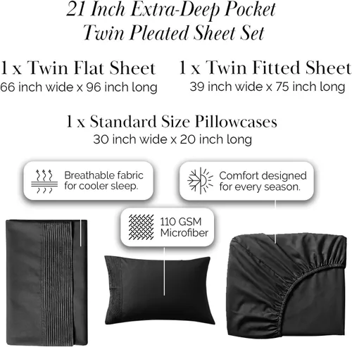 Vista 2 de Southshore Fine Linens®, juego de ropa de cama con bolsillo profundo, Microfibra, Negro, gemelo