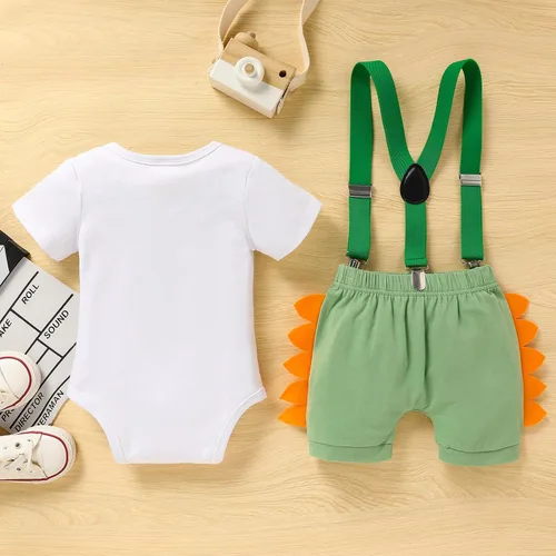 Vista 3 de Conjunto de ropa de manga corta con tirantes ajustables en Y para bebé, para el primer cumpleaños