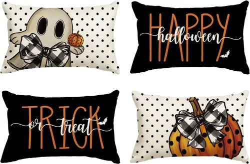 Vista 8 de AVOIN colorlife Happy Halloween - Juego de 4 fundas de almohada de 16 x 16 pulgadas, con diseño de fantasmas, diseño de murciélagos y calabaza