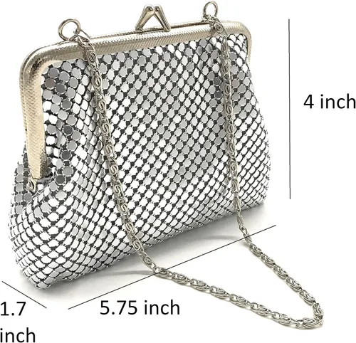 Vista 2 de Bolso de malla metálica de embrague de mujer XS Cadena de transporte de mano para cóctel, fiesta, baile de graduación, banquete de boda