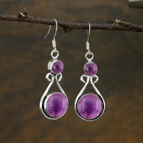 Vista 3 de Pendientes colgantes hechos a mano con piedras preciosas naturales 925, Gema, Gema