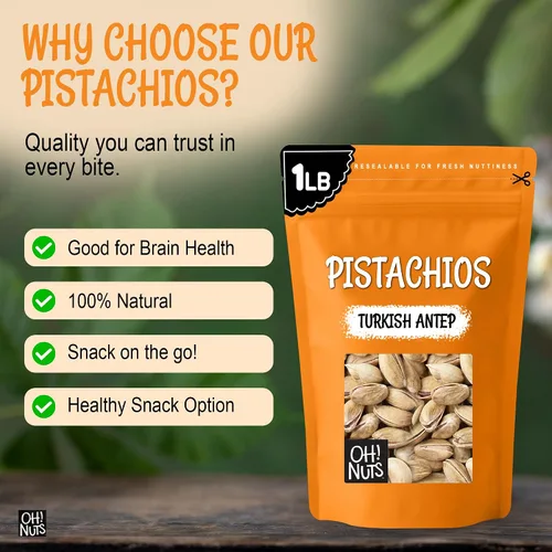 Vista 7 de Oh! Nuts Pistachos tostados y ligeramente salados - 1 libra - Pistachos turcos antep en cáscara - Empaquetados en bolsa con cierre de cremallera