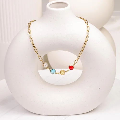 Vista 9 de Collar con clip de papel de piedra natal para mujer, mamá, hasta 7 piedras de nacimiento, collares personalizados personalizados en chapado en oro