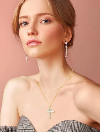 Vista 6 de Collares con cruz de plata de ley 925 para mujer, collar con colgante de cruz infinita, lujoso corte princesa, crucifijo de fe trenzada, regalos