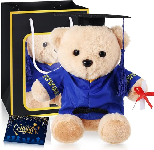 Vista 14 de Oso ZJoey con gorra de graduación Juguetes Clase de 2025 Oso de peluche Teddy Bear Animal con gorra y toga con tarjeta de felicitación y bolsa