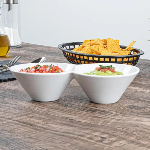 Vista 4 de Restaurantware - Cuencos de inmersión doble de 9.1 x 4.9 x 2.3 pulgadas, 1 servidor de condimentos para microondas - 2 compartimentos, bandeja