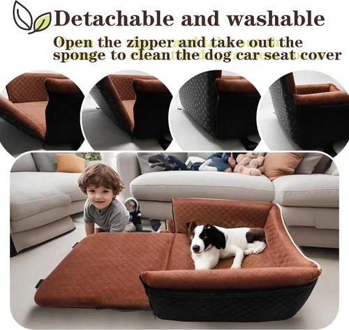 Vista 5 de Cama de Asiento de Automóvil para Perros 2 en 1 para Perros Pequeños/Medianos de hasta 35 libras, Correas de Seguridad Ajustables, Espuma