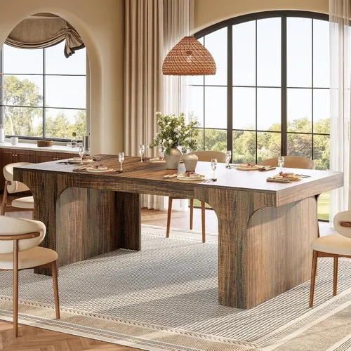 Vista 10 de Tribesigns Mesa de comedor de granja de 71 pulgadas con diseño arqueado para 6-8, color negro Mesa de cocina de madera moderna larga, muebles