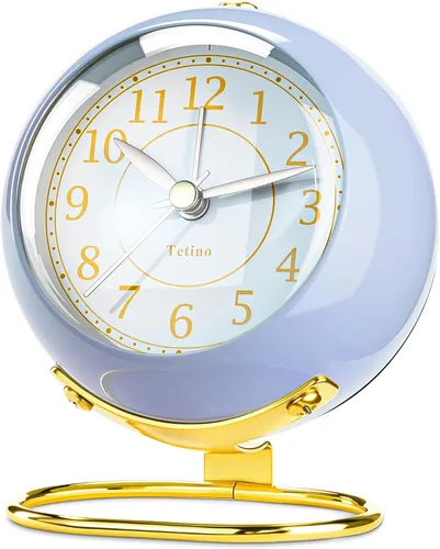 Vista 8 de Tetino Relojes despertadores analógicos, retroiluminación retro, bonito diseño simple, pequeño reloj de escritorio con luz nocturna, silencioso sin