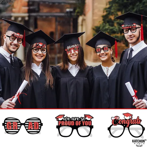 Vista 7 de KatchOn, Gafas de graduación rojas 2026 – Brillantina, paquete de 12 Accesorios para cabina de fotos de graduación 2026 para decoraciones