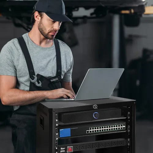 Vista 5 de RIVECO POMU - Estante estéreo y de estudio de 6U con ruedas giratorias, gabinete de red rodante, estante de audio de marco abierto para grabación