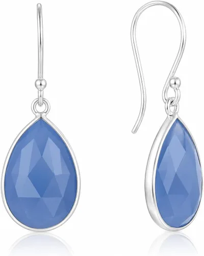 Vista 18 de Aretes de ágata musgo verde de 0.472 x 0.709 in con forma de pera de plata de ley 925, aretes de piedras preciosas hechos a mano, juego de bisel