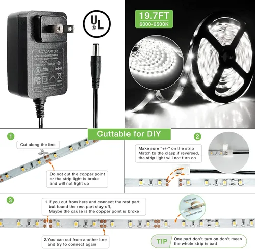 Vista 5 de RAYZEEK Kit de tiras de luces LED inalámbricas activadas por movimiento, regulables de 19.7 pies y adaptador con certificación UL, interruptor