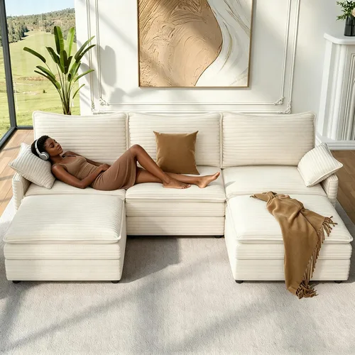 Vista 29 de Vesgantti Sofá de nube de 74 pulgadas para sala de estar, sofá modular de 2 plazas, sofá modular de pana de doble cojín, sofás pequeños de pana