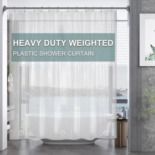 Vista 22 de AmazerBath Cortina de ducha larga de 36 x 84 pulgadas, cortina de ducha transparente de PEVA grueso resistente, cortina estrecha con 2 piedras